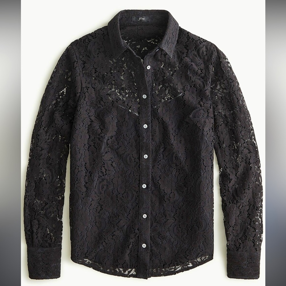 NWT J Crew Lace Button Front Top with Tank in Black size 14